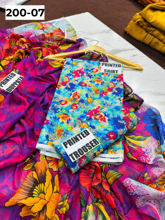 VOL 200 | DS 07 | DIGITAL PRINTED BANADORA LAWN 3PC VOIL LAWN DUPATTA