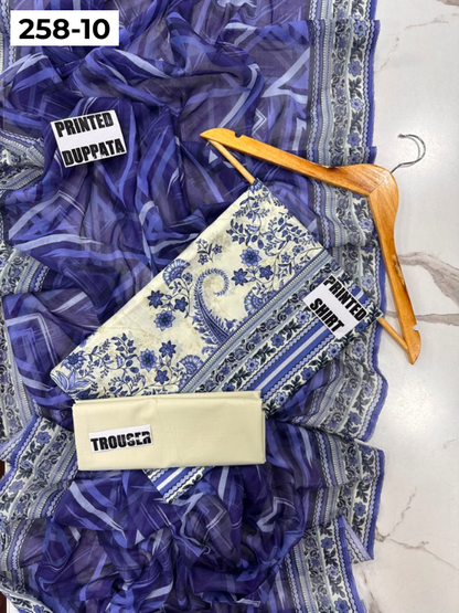 VOL 258 | DS 10 | GulBANO | DIGITAL PRINTED 3PC LAWN SHIRT, DYED TROUSER, PRINTED VOIL DUPATTA