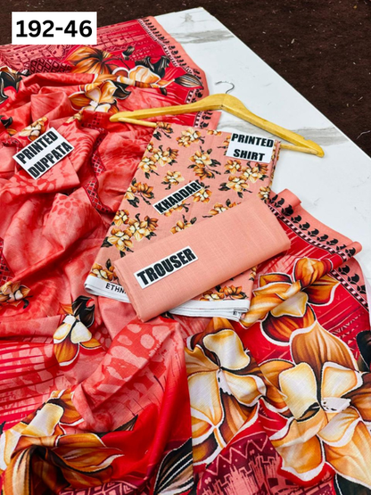 VOL 192 | DS 46 | DIGITAL PRINTED KHADDAR 3PC DYED TROUSER