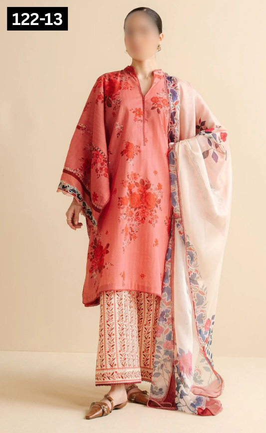 VOL 122 | DS 13 | DIGITAL PRINTED LAWN 3PC BAMBER CHIFFON DUPATTA