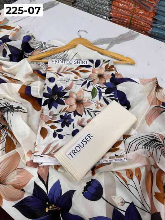 VOL 225 | DS 07 | Mirha LAWN |  DIGITAL PRINTED LAWN 3PC PRINTED LAWN SHIRT PLAIN TROUSER PRINTED LAWN DUPATTA
