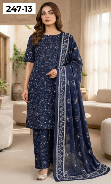 VOL 247 | DS 13 | DIGITAL PRINTED LAWN THREE PIECES VOIL LAWN DUPATTA