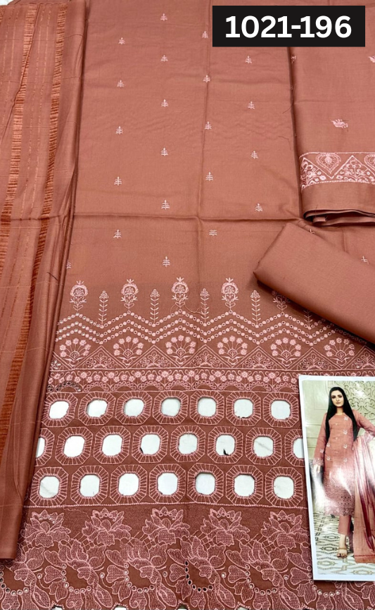 VOL 1021 | DS 196 | DHANAK DYED  EMBROIDERED 3PC DHANAK VELVET SHAWL