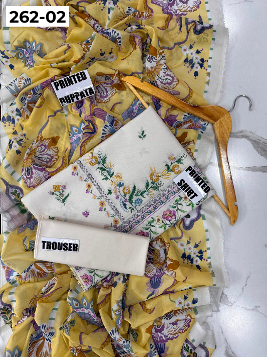 VOL 262 | DS 02 | MINHA By SHANAYA | DIGITAL PRINTED 3PC LAWN SHIRT, DYED TROUSER, PRINTED VOIL DUPATTA