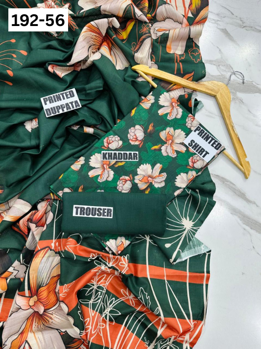 VOL 192 | DS 56 | DIGITAL PRINTED KHADDAR 3PC DYED TROUSER