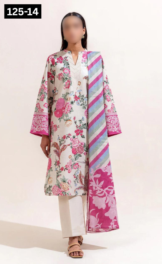 VOL 125 | DS 14 | DIGITAL PRINTED BANADORA LAWN 3PC VOIL LAWN DUPATTA