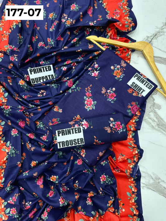 VOL 177 | DS 07 | DIGITAL PRINTED LINEN 3PC LINEN DUPATTA