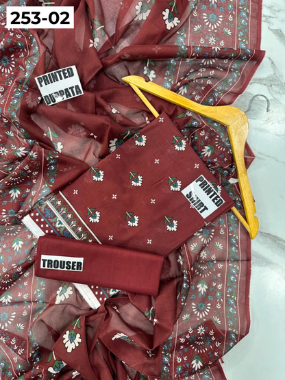 VOL 253 | DS 02 | GULNAAR | DIGITAL PRINTED 3PC LAWN SHIRT, DYED TROUSER, PRINTED VOIL DUPATTA