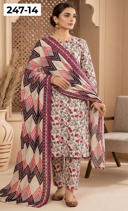 VOL 247 | DS 14 | DIGITAL PRINTED LAWN THREE PIECES VOIL LAWN DUPATTA