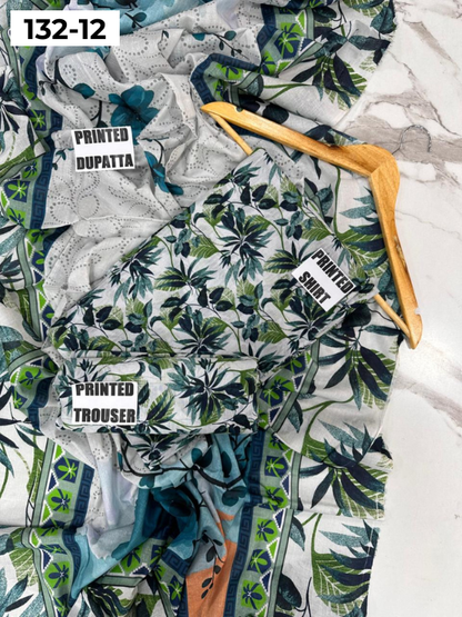 VOL 132 | DS 12 | DIGITAL PRINTED BANADORA LAWN 3PC VOIL LAWN DUPATTA