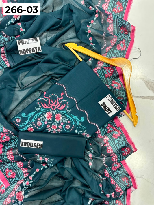 VOL 266 | DS 03  | AFSAANAH By SHANAYA | DIGITAL PRINTED 3PC LAWN SHIRT, DYED TROUSER, PRINTED VOIL DUPATTA