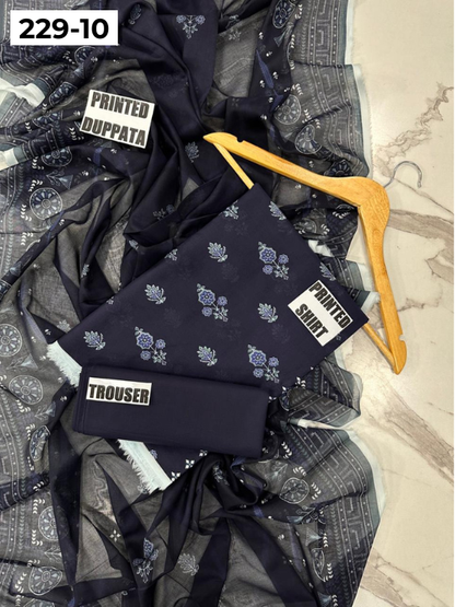 VOL 229 | DS 10 | DIGITAL PRINTED LAWN 3PC PRINTED LAWN SHIRT PLAIN TROUSER PRINTED VOIL DUPATTA