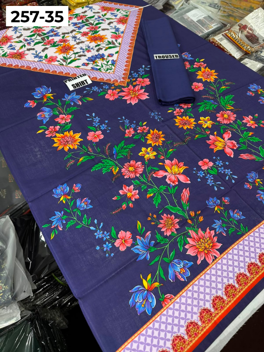 VOL 257 | DS 35 | PRINTED HIT CODES LAWN 2PC | DIGITAL PRINTED LAWN SHIRT, PLAIN COTTON TROUSER