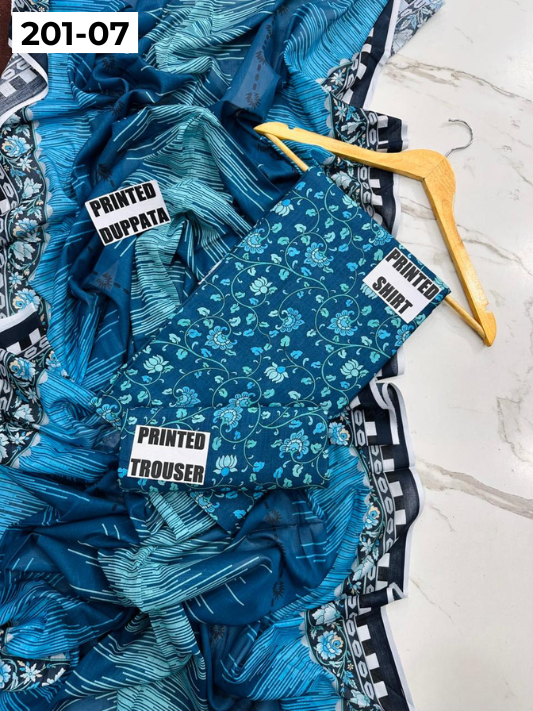 VOL 201 | DS 07 | DIGITAL PRINTED BANADORA LAWN 3PC VOIL LAWN DUPATTA