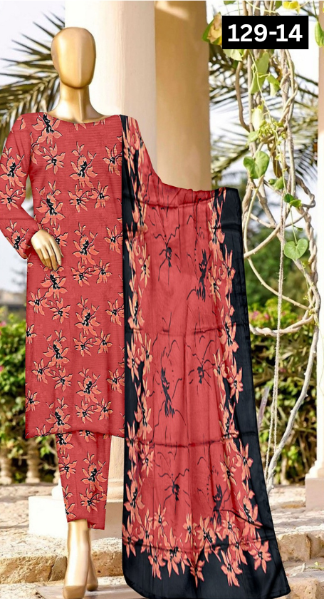 VOL 129 | DS 14 | DIGITAL PRINTED BANADORA LAWN 3PC VOIL LAWN DUPATTA