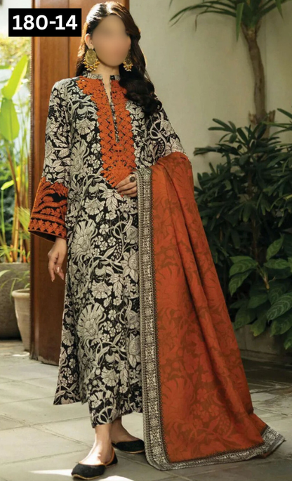 VOL 180 | DS 14 | DIGITAL PRINTED KHADDAR 3PC | EMBROIDERED PATCHES | KHADDAR DUPATTA