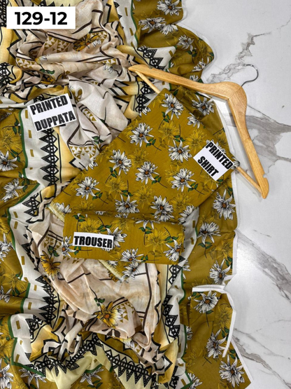 VOL 129 | DS 12 | DIGITAL PRINTED BANADORA LAWN 3PC VOIL LAWN DUPATTA
