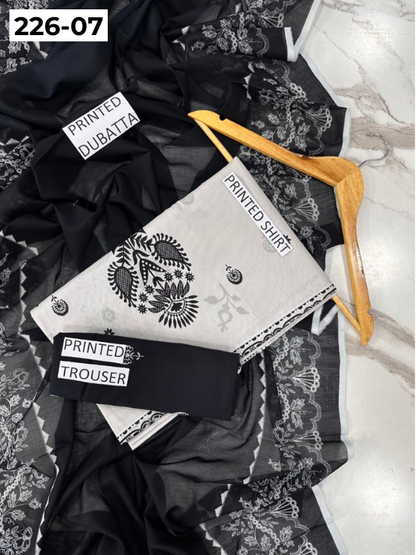 VOL 226 | DS 07 | DIGITAL PRINTED LAWN 3PC PRINTED LAWN SHIRT PLAIN TROUSER PRINTED VOIL DUPATTA