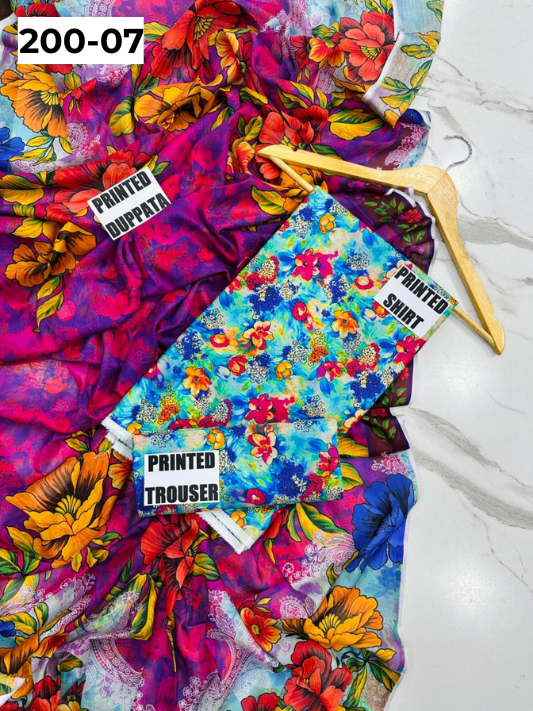 VOL 200 | DS 07 | DIGITAL PRINTED BANADORA LAWN 3PC VOIL LAWN DUPATTA