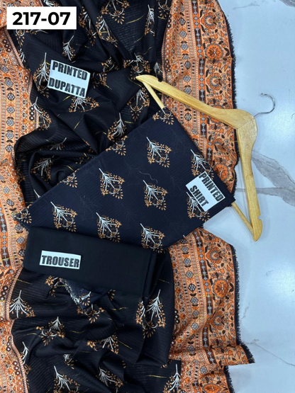 VOL 217 | DS 07 | BinSaeed LAWN DIGITAL PRINTED BANADORA LAWN SHIRT PLAIN TROUSER TARKASHI FANCY DUPATTA