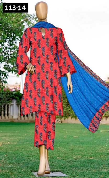 VOL 113 | DS 14 | DIGITAL PRINTED BANADORA LAWN 3PC VOIL LAWN DUPATTA