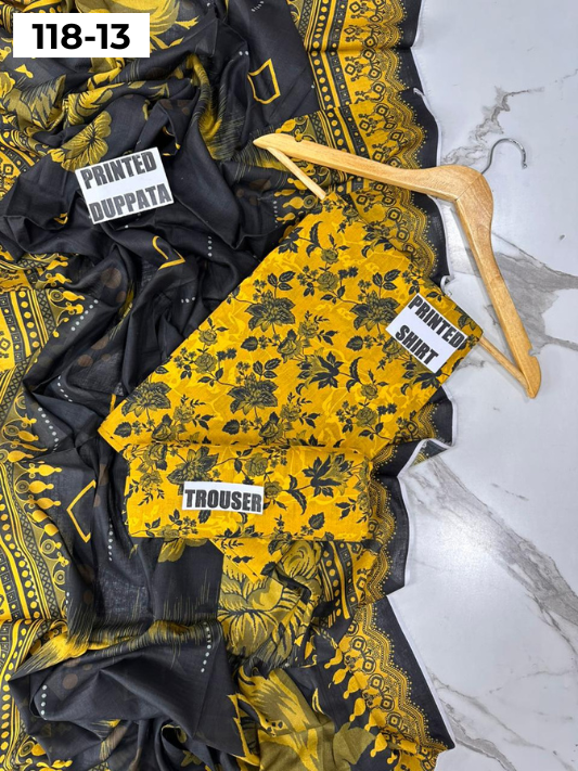 VOL 118 | DS 13 | DIGITAL PRINTED BANADORA LAWN 3PC VOIL LAWN DUPATTA