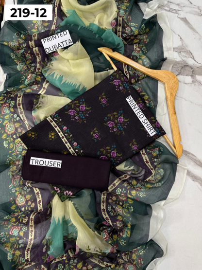 VOL 219 | DS 12 | ETHNC LAWN 3PC | DIGITAL PRINTED BANADORA LAWN SHIRT PLAIN TROUSER BAMBER CHIFFON DUPATTA