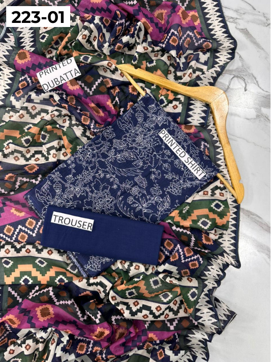 VOL 223 | DS 01 | SAPPHIRE LAWN | DIGITAL PRINTED BANADORA LAWN SHIRT PLAIN TROUSER VOIL LAWN DUPATTA