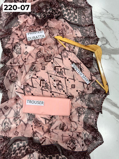 VOL 220 | DS 07 | BAROQUE LAWN 3PC | DIGITAL PRINTED BANADORA LAWN SHIRT PLAIN TROUSER BAMBER CHIFFON DUPATTA