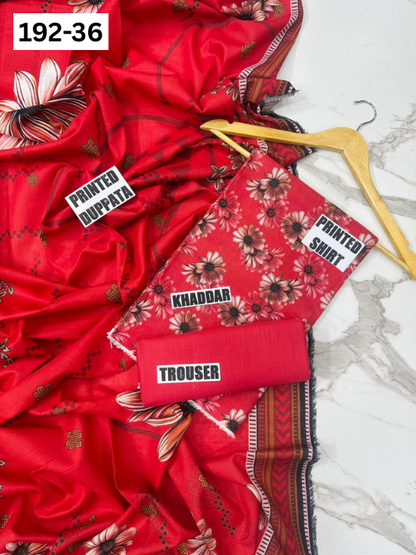 VOL 192 | DS 36 | DIGITAL PRINTED KHADDAR 3PC DYED TROUSER