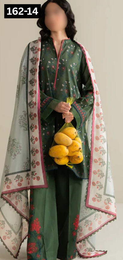 VOL 162 | DS 14 | DIGITAL PRINTED LINEN 3PC LINEN DUPATTA