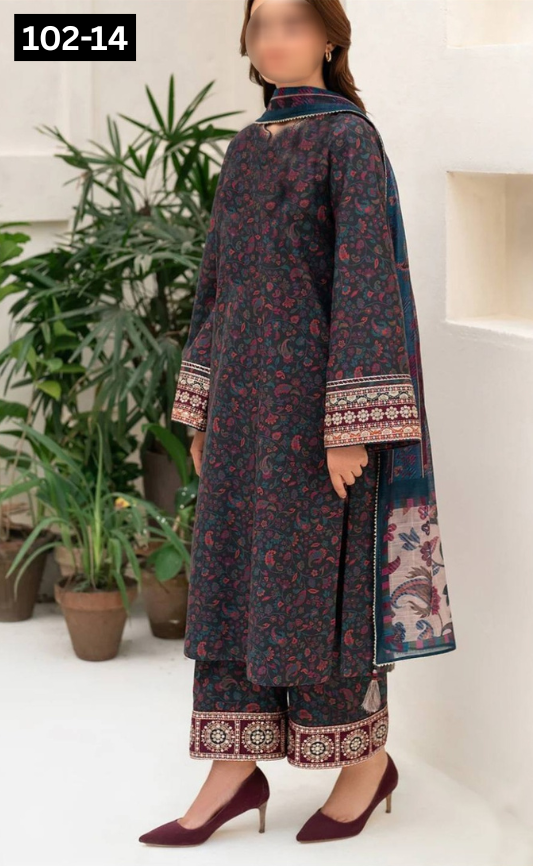 VOL 102 | DS 14 | DIGITAL PRINTED TANA DORA LAWN 3PC VOIL LAWN DUPATTA