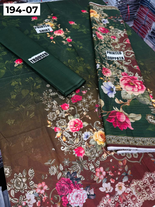 VOL 194 | DS 07 | Digital Printed Cotton Three Piece Doria Lawn Dupatta Plain Trouser