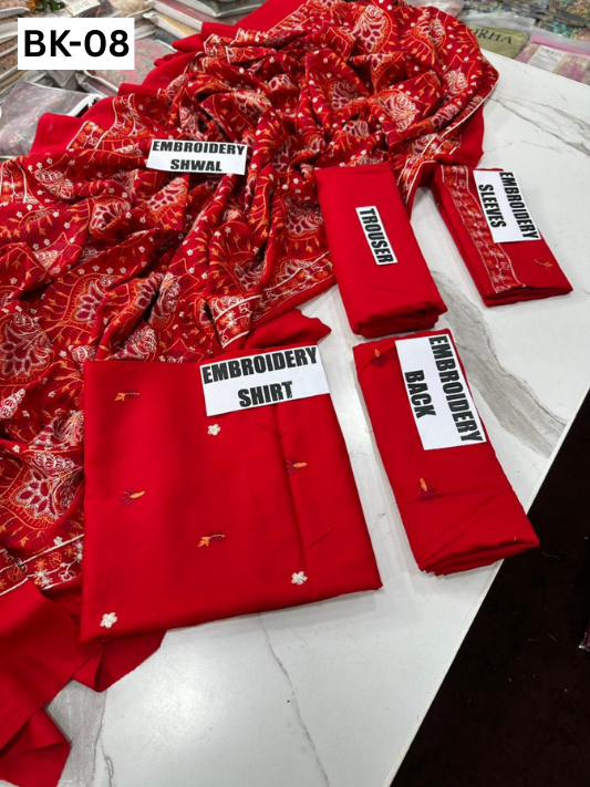 BAREEZE KARANDI | DS 08 | KARANDI EMBROIDERED 3PC WITH EMBROIDERED SHAWL