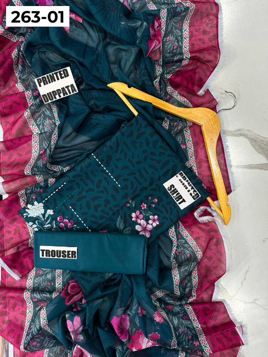 VOL 263 | DS 01 | RIWAYAT By SHANAYA | DIGITAL PRINTED 3PC LAWN SHIRT, DYED TROUSER, PRINTED VOIL DUPATTA