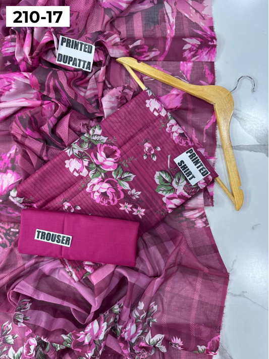 VOL 210 | DS 17 | SAPPHIRE LAWN 3PC DIGITAL PRINTED LAWN SHIRT VOIL LAWN DUPATTA DYED TROUSER