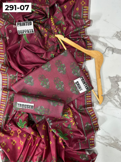 VOL 291 | DS 07 | PREMIUM CORDUROY DHANAK WINTER COLLECTON - DIGITAL PRINTED 3 PIECE SUIT | PRINTED ALLOVER SHIRT & TROUSER | PRINTED DUPATTA