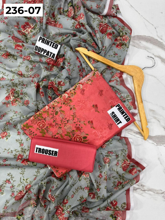VOL 236 | DS 07 | MAUSUMMERY LAWN | DIGITAL PRINTED 3PC LAWN SHIRT PLAIN TROUSER PRINTED VOIL DUPATTA