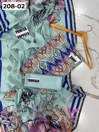 VOL 208 | DS 02 | DIGITAL PRINTED BANADORA LAWN SHIRT PLAIN TROUSER BANA DORA LAWN DUPATTA