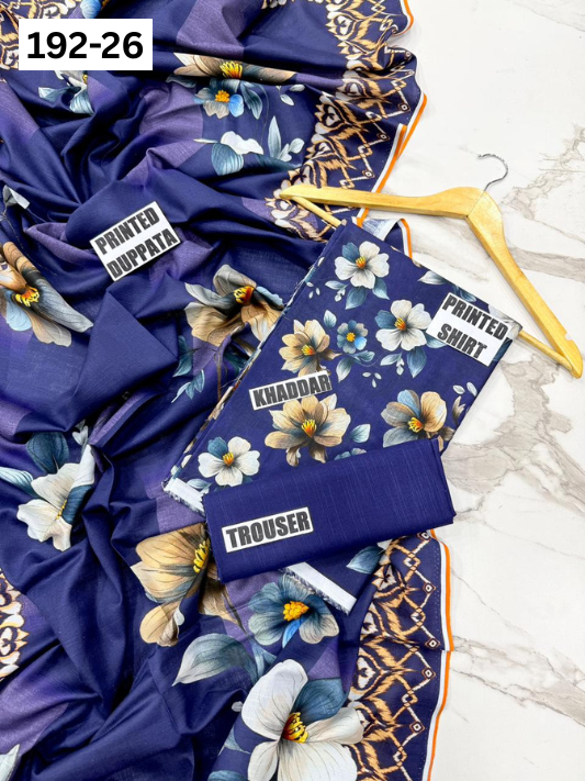 VOL 192 | DS 26 | DIGITAL PRINTED KHADDAR 3PC DYED TROUSER