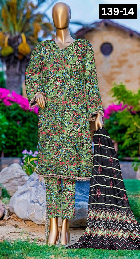 VOL 139 | DS 14 | DIGITAL PRINTED LAWN 3PC BAMBER CHIFFON DUPATTA
