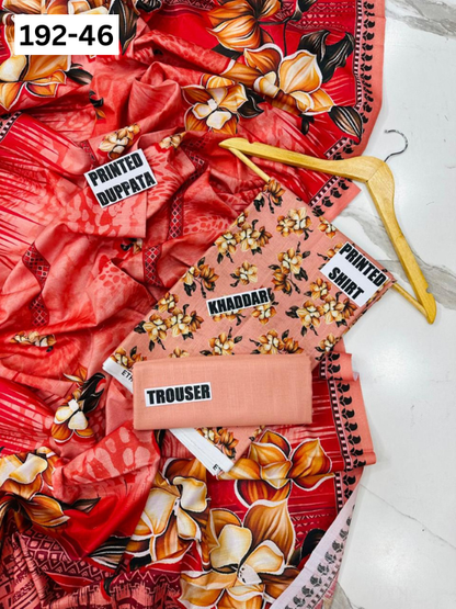 VOL 192 | DS 46 | DIGITAL PRINTED KHADDAR 3PC DYED TROUSER