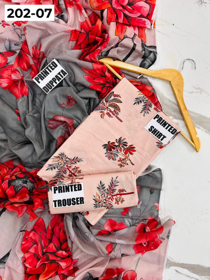 VOL 202 | DS 07 | DIGITAL PRINTED BANADORA LAWN 3PC VOIL LAWN DUPATTA