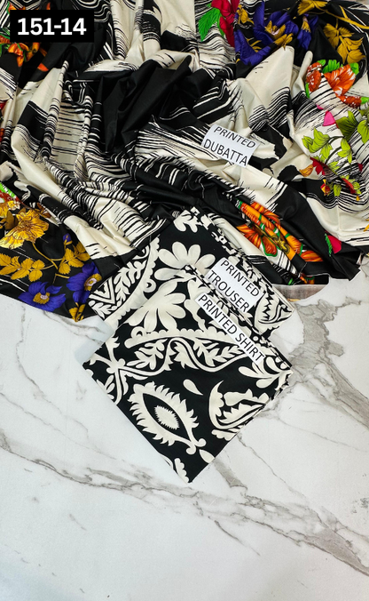 VOL 151 | DS 14 | DIGITAL PRINTED LINEN 3PC LINEN DUPATTA
