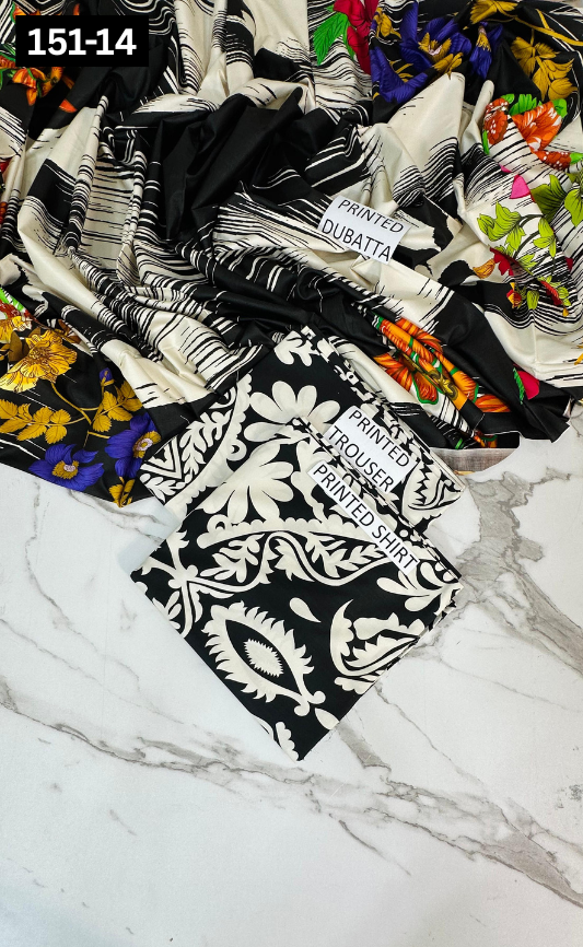 VOL 151 | DS 14 | DIGITAL PRINTED LINEN 3PC LINEN DUPATTA