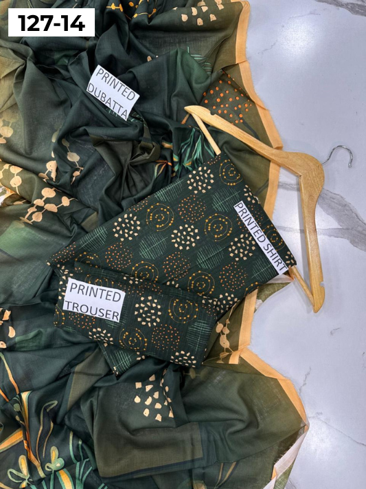 VOL 127 | DS 14 | DIGITAL PRINTED BANADORA LAWN 3PC VOIL LAWN DUPATTA