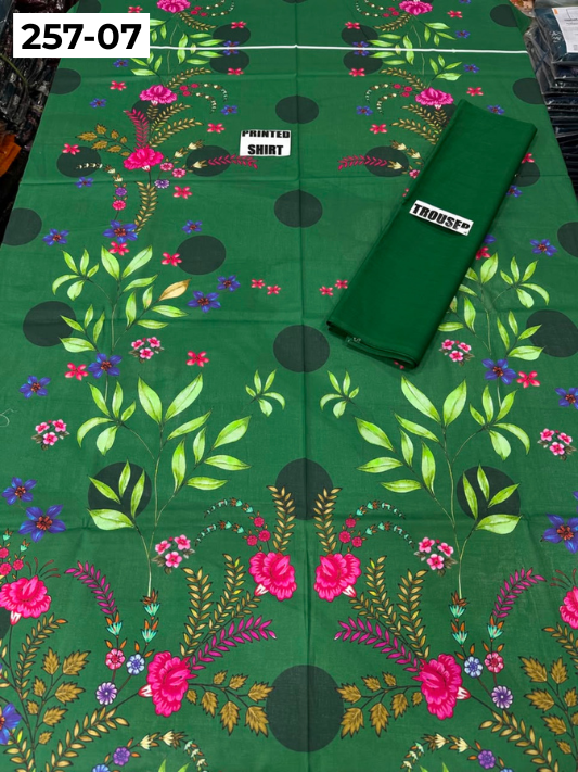 VOL 257 | DS 07 | PRINTED HIT CODES LAWN 2PC | DIGITAL PRINTED LAWN SHIRT, PLAIN COTTON TROUSER