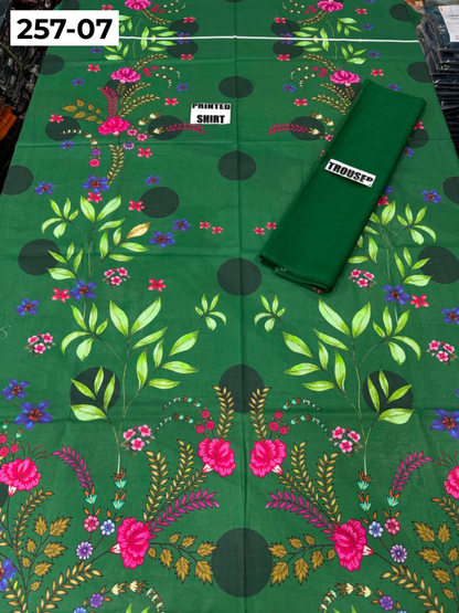 VOL 257 | DS 07 | PRINTED HIT CODES LAWN 2PC | DIGITAL PRINTED LAWN SHIRT, PLAIN COTTON TROUSER