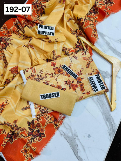 VOL 192 | DS 07 | DIGITAL PRINTED KHADDAR 3PC DYED TROUSER