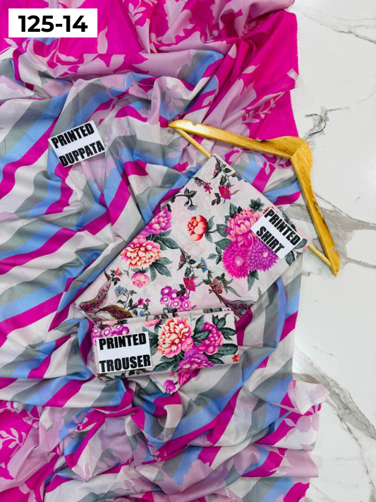 VOL 125 | DS 14 | DIGITAL PRINTED BANADORA LAWN 3PC VOIL LAWN DUPATTA